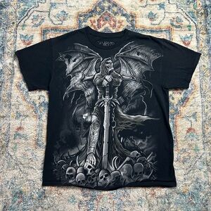 Vintage Y2K Liquid Blue Skulls All Over Print T-shirt Large